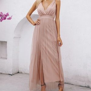 NWT Crisscross Backless SplitThigh Mesh Slip Dress